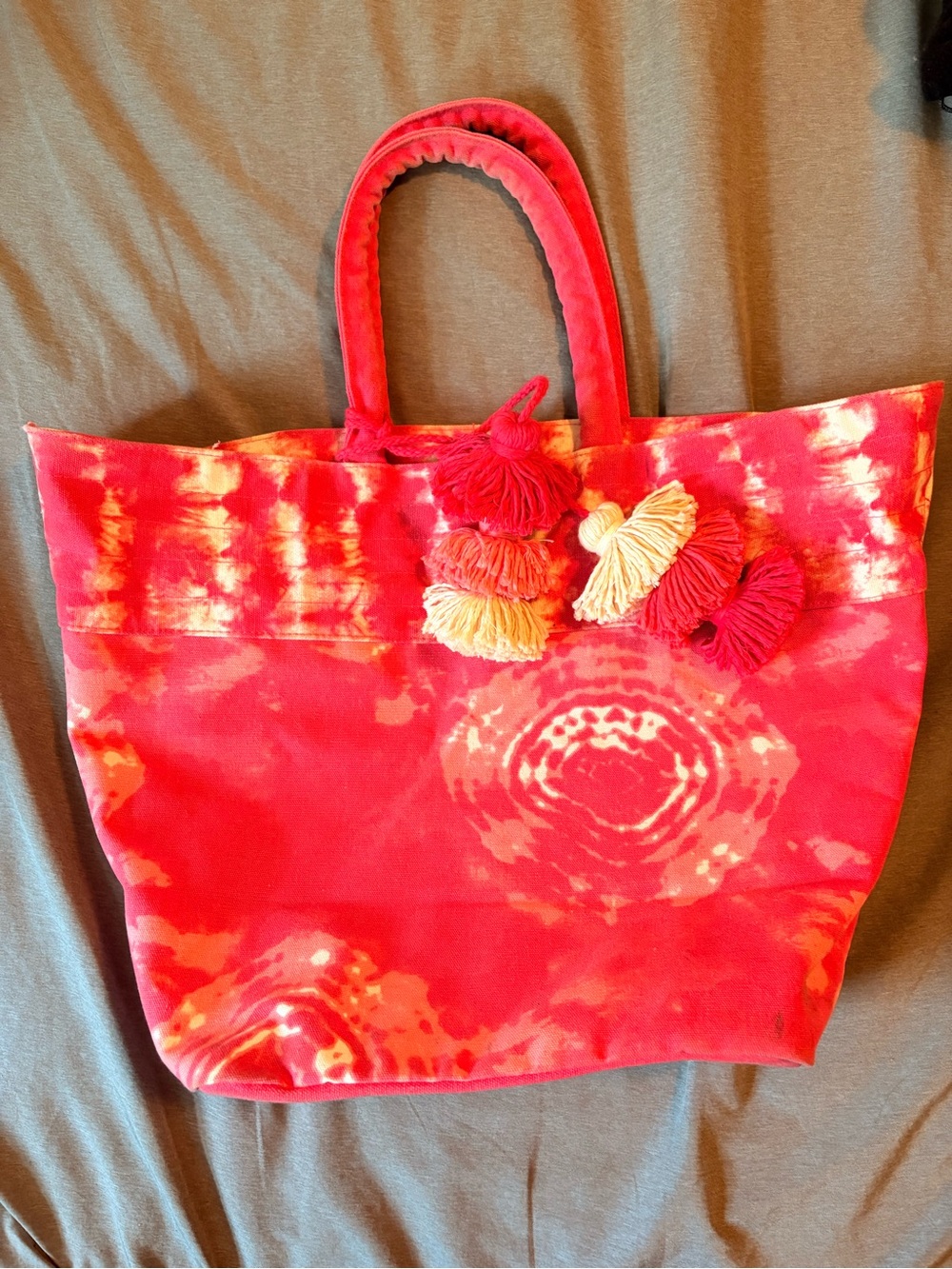 Tie-Dye Pink Beach Bag with Tassels